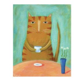 orange cat with coffee