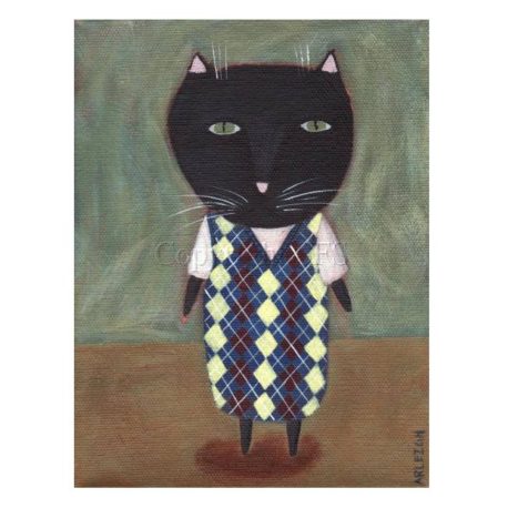 black cat wearing argyle sweater vest